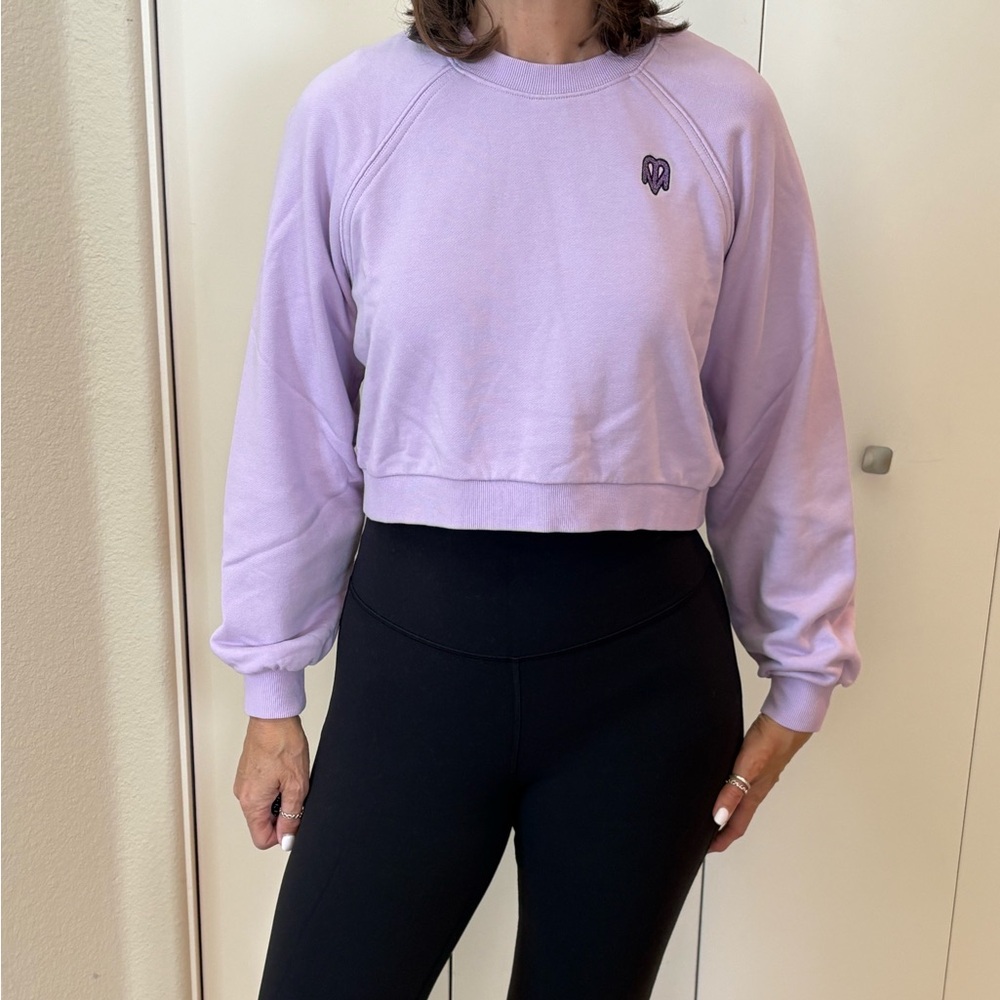Maje x Varley limited edition cropped sweatshirt in lavender.